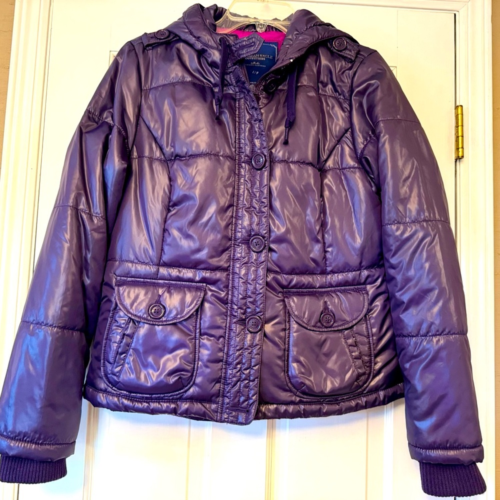 American Eagle Outfitters Purple Puffer‎ Jacket with Hood